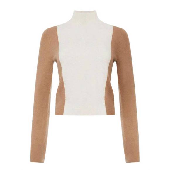 NEW FRENCH CONNECTION libby color block jumper top in camel/oat - Picture 2 of 3